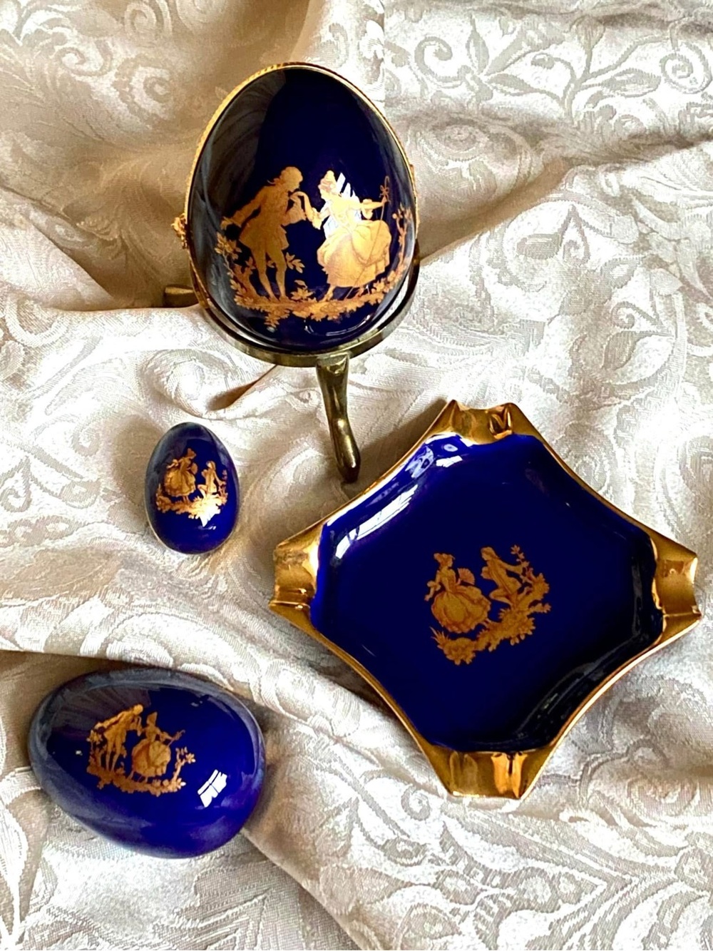 VTG Limoges Cobalt Blue &Gold Porcelain Trinket Boxes 4 pcs Set Mothers Day Gift